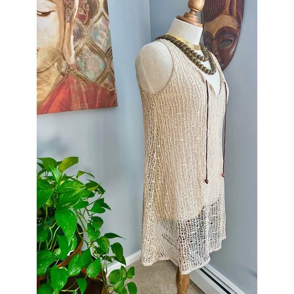 Bohemian Crocheted/ Fishnet style Sheer Shirt Dress/Beach Coverup - Picture 4 of 7